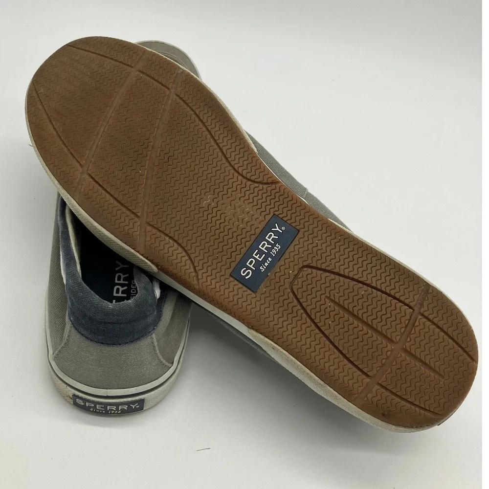 Sperry Top-Sider Mens Grey Navy Canvas Memory Foam Boat Shoes Size 13